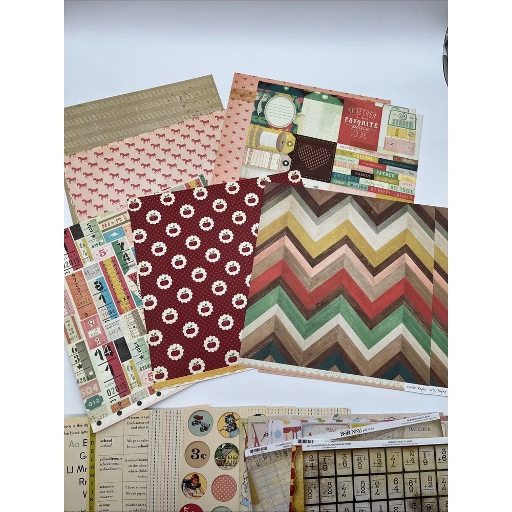 Graphic 45 DCWV Scrapbook Paper Lot 12x12 School Vintage Bo Bunny